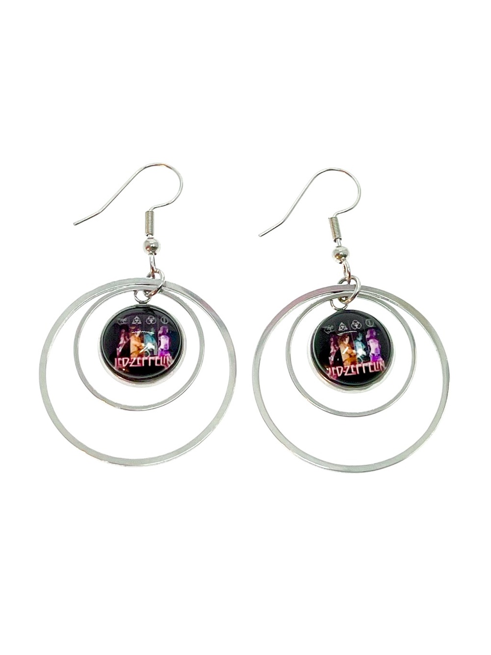 Led Zeppelin Inspired Hoop Dangle Earrings Classic Rock Music Hippie Boho